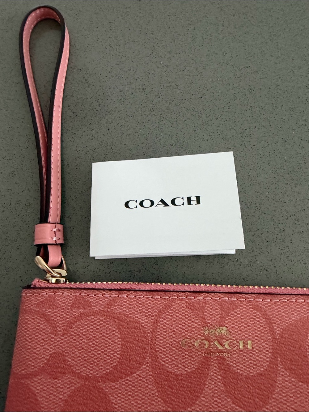 Coach Candy Pink Wristlet Wallet Gold Accents Coral Pink Repeating C Logo NEW - Picture 5 of 12